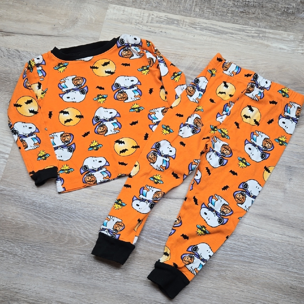 Peanuts 3T 4T Snoopy Halloween Pjs Pajama Set Boys Kids Orange